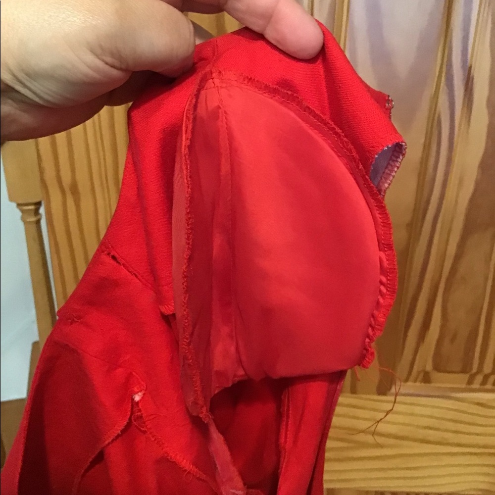 VINTAGE RED LIZ CLAIBORNE RAW SILK DRESS sz 10 - 80’s 90’s PLEATS - Picture 8 of 10